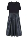 Herno Dress In Glam Knit Effect And Techno Taffeta In Blue