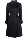 Herno Waist Belted Double-breasted Long Coat In Blue