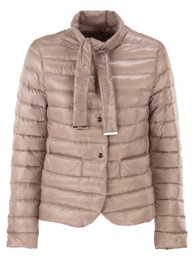 Herno Women Ultra-light Down Jacket With Bow Neckline In Brown