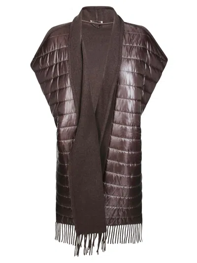 Herno Women's Ultralight Poncho Gilet With Textured Detail In Marrone