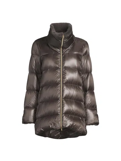 Herno Women's Ultralight Quilted Faux Fur-trim Down Coat In Gray