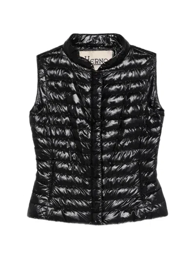 Herno Slim-fit Quilted Gilet With Bomber Collar In Black