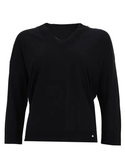 Herno Women's V-neck Long Sleeve Top In Black