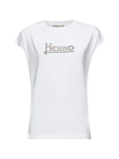 Herno Women White Interlock Jersey Logo T-shirt