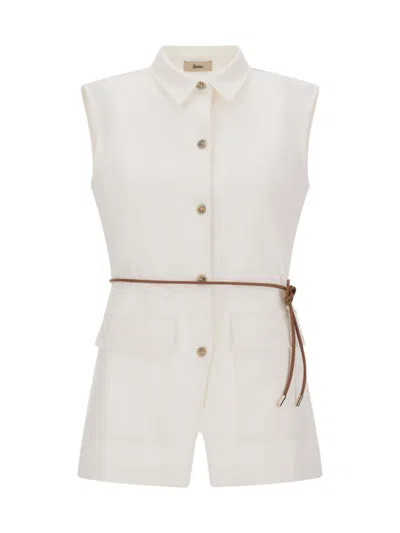Herno White Solid Shirt Collar Top