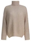 Herno Chunky Knit Turtleneck Sweater With Ribbed Cuffs And Hem In Neutral