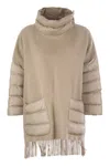 Herno Women's Wool Poncho With Down Details In Beige