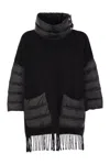 Herno Wool Poncho With Down Details In Black