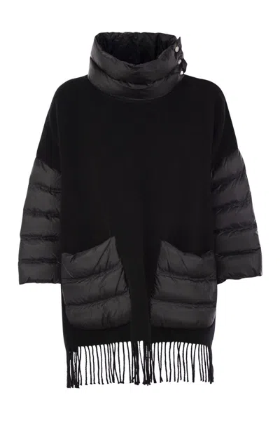 HERNO WOMEN'S WOOL PONCHO WITH DOWN DETAILS
