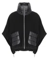 Herno Resort Poncho In Wool And Cashemre With Ultralight Nylon Details In Black