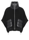 Herno Resort Poncho In Wool And Cashemre With Ultralight Nylon Details In Black