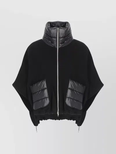 Herno Wool And Cashmere Poncho With Drawstring Hem In Black