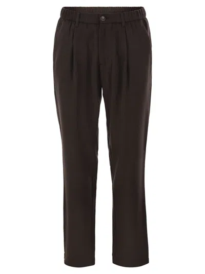 Herno Wool And Modal-blend Trousers With Elasticated Waist In Brown