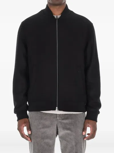 Herno Ribbed Collar Bomber Jacket And Pockets In Blue