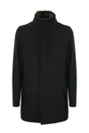 Herno High Neck Grey Wool Coat With Zip And Button Fastening In Blu