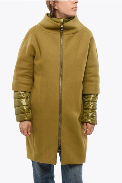 Herno Wool Blend Coat With Removable Quilted Details In Green
