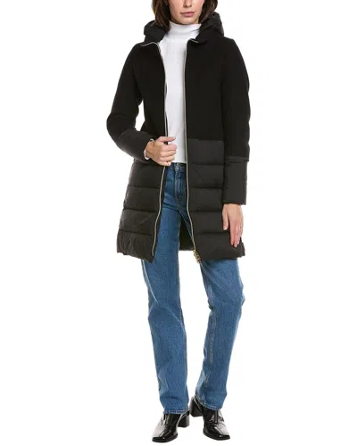 Herno Hooded Padded Jacket With Wool Inserts In Blue