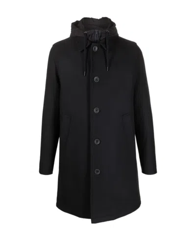 Herno Wool-blend Hooded Parka Coat In Black