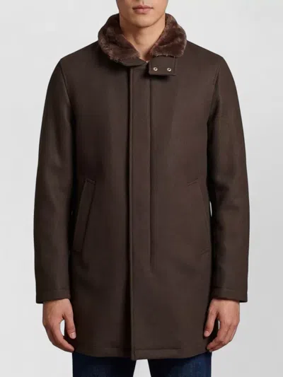 Herno Wool Blend Mid Length Regular Fit Coat In Brown
