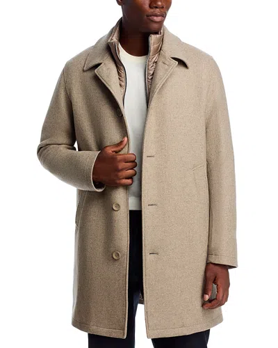 Herno Wool Blend Topcoat With Removable Windguard In Neutral