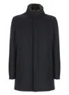 Herno Structured Blue Wool Coat With High Neck In Black