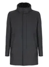 Herno High Neck Grey Wool Coat With Zip And Button Fastening In Gray