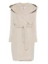 Herno Hooded Belted Coat In Neutral