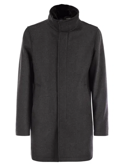 Herno Wool Coat With Detachable Collar In Black