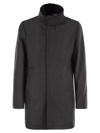 Herno Wool Coat With Detachable Collar In Black