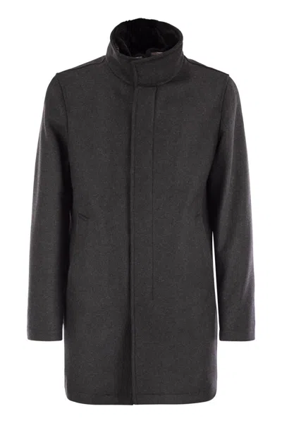 Herno Wool Coat With Detachable Collar In Brown