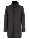Herno High Neck Grey Wool Coat With Zip And Button Fastening In Gray