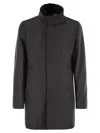 Herno Dark Grey Wool Coat With Eco-fur Lined Collar In Brown