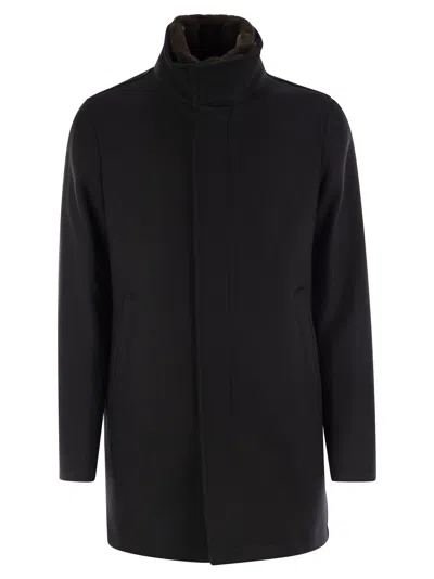 Herno Men Wool Coat With Fur In The Collar In Blue