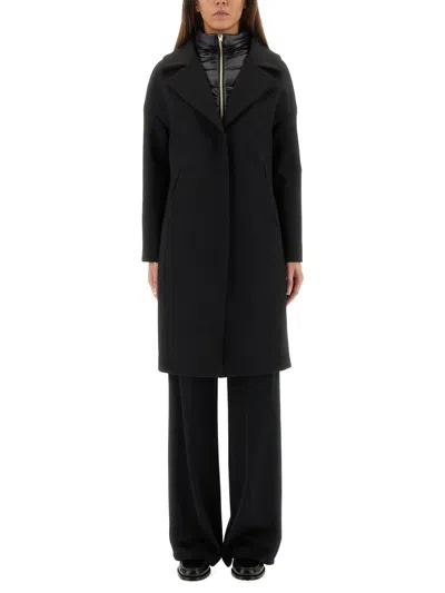 Herno Wool Coat With Technical Bib In Black