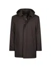 Herno Hooded Wool-blend Medium Down Jacket In Brown
