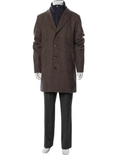Pre-owned Herno Wool Houndstooth Print Coat W/ Tags In Gray