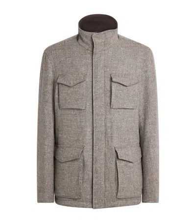 Herno Wool Hybrid High-neck Jacket In Brown