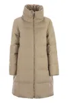 Herno Long Quilted Jacket High Collar In Neutral