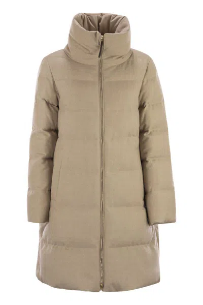Herno Long Quilted Jacket High Collar In Neutral