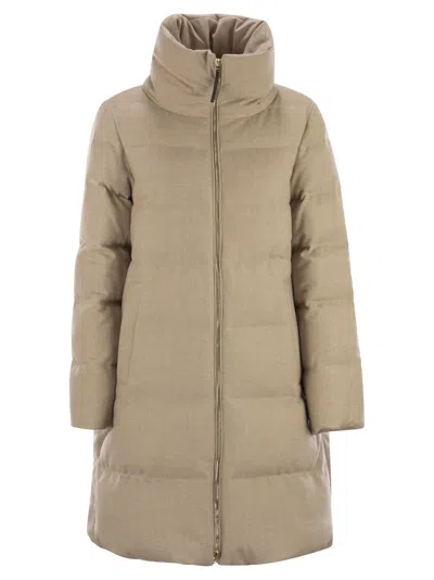 Herno Long Quilted Jacket High Collar In Neutral