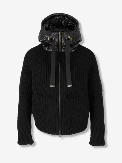 Herno Hooded Ribbed Cardigan In Black
