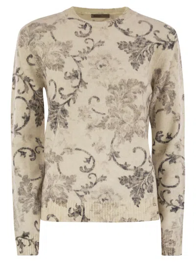 HERNO WOOL JUMPER WITH FLORAL PATTERN