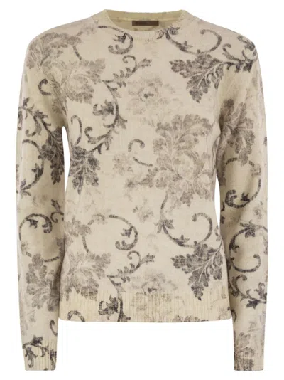 HERNO WOOL JUMPER WITH FLORAL PATTERN