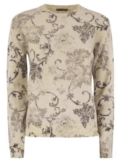 Herno Wool Jumper With Floral Pattern In Neutral
