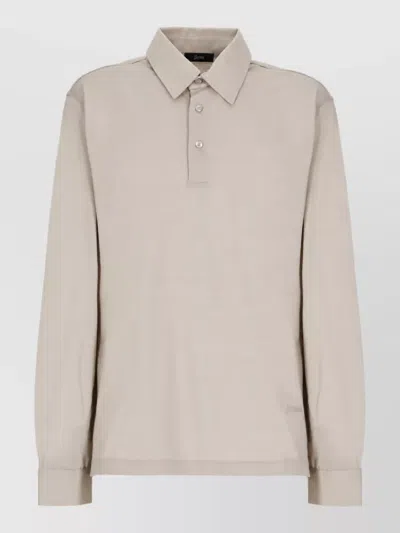 Herno Wool Long-sleeve Polo Shirt In Neutral