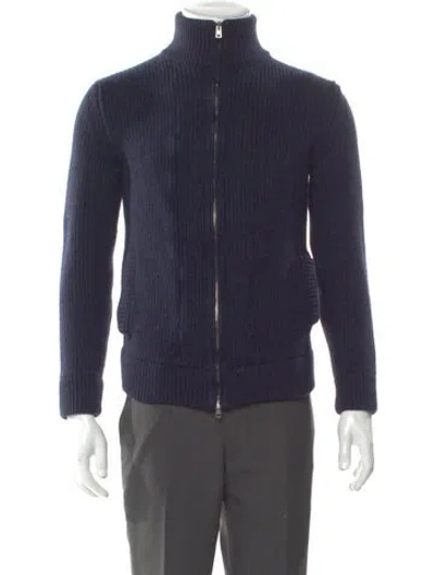 Pre-owned Herno Wool Mock Neck Cardigan In Blue