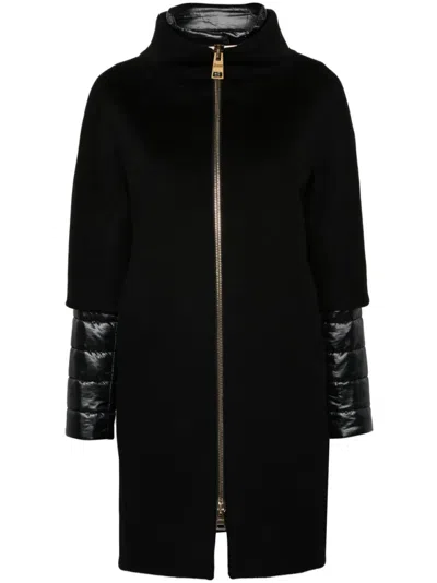 Herno Wool Outerwear Coat With Minimalist Design In Black