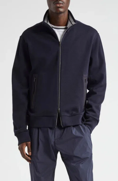 Herno Ecoage Band-collar Bomber Jacket In Blue