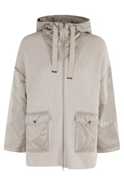 HERNO WOOL PONCHO WITH DRAWSTRING HOOD