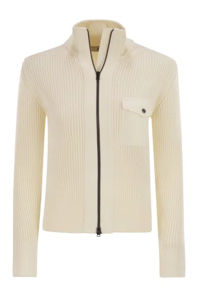 Herno Wool Ribbed Cardigan In White